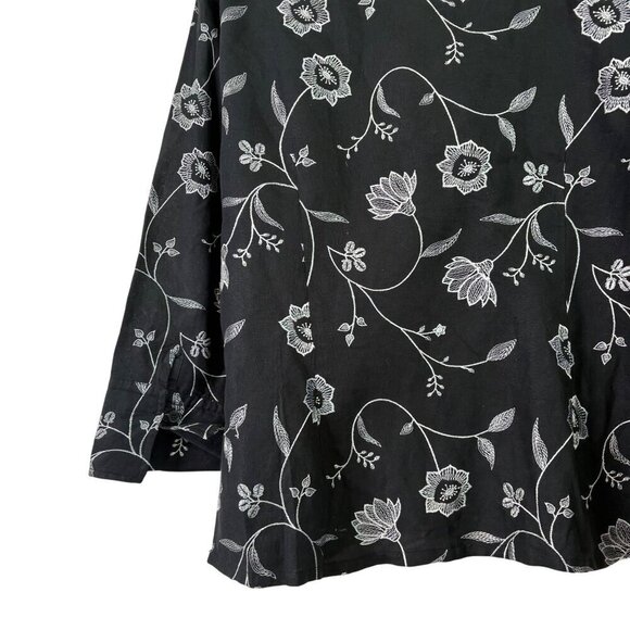 Talbots Women's Irish Linen Black Blouse Floral Embroidery 3/4 Sleeve Size Large - Picture 12 of 12